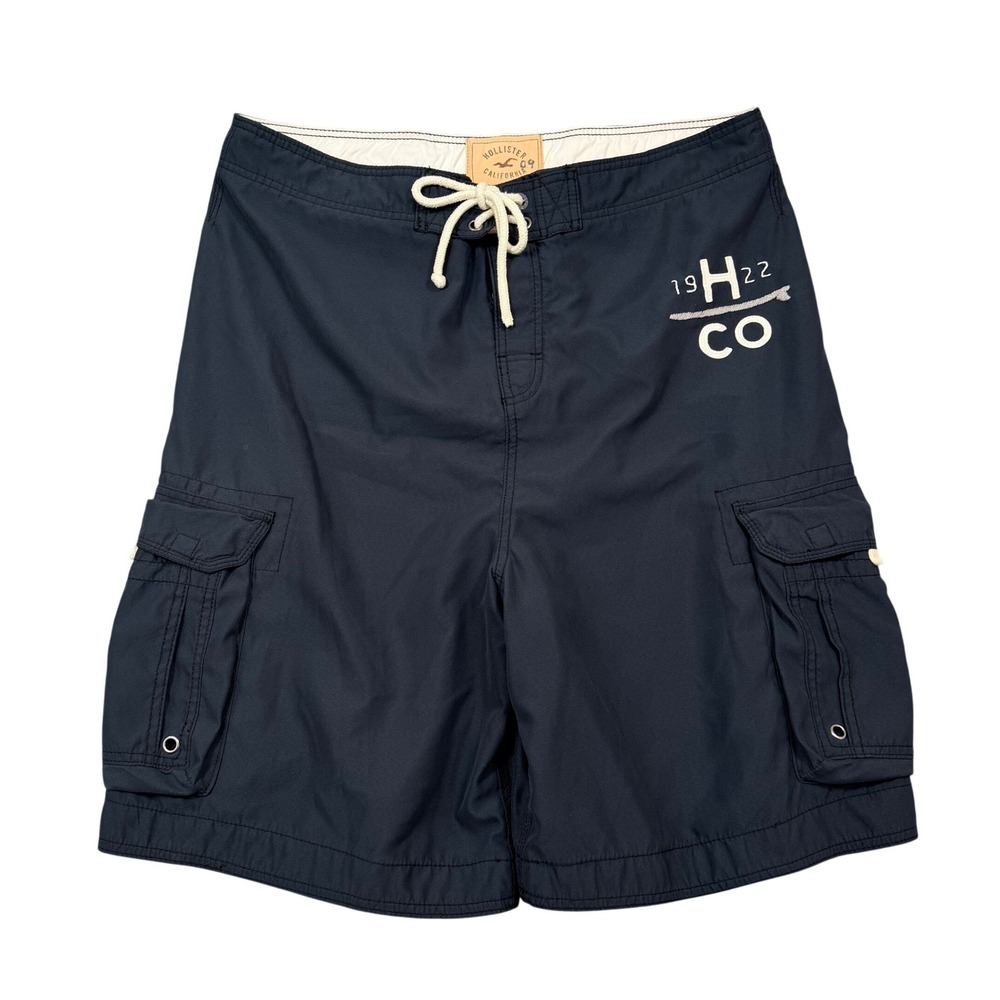 VTG Y2K Hollister Men XL Cargo Board Shorts Navy Blue Swim Trunks 1922
